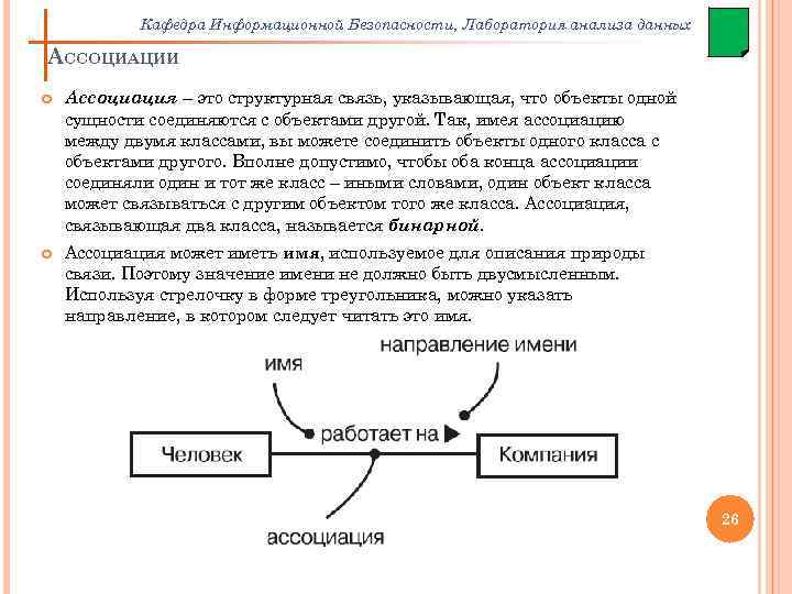 Кафедра Информационной Безопасности, Лаборатория анализа данных АССОЦИАЦИИ Ассоциация – это структурная связь, указывающая, что
