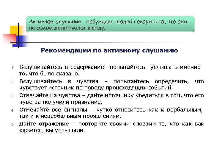 Активное слушание побуждает людей говорить то, что они на самом деле имеют в виду.