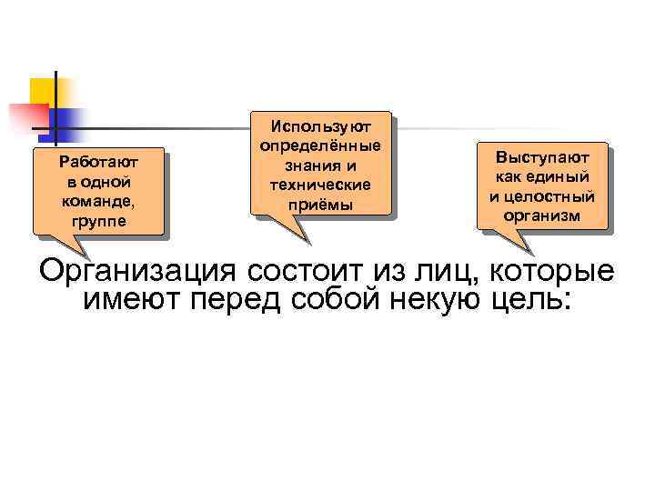 Работают в одной команде, группе Используют определённые знания и технические приёмы Выступают как единый