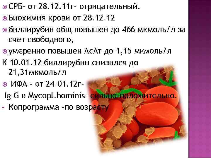  СРБ- от 28. 12. 11 г- отрицательный. Биохимия крови от 28. 12 биллирубин