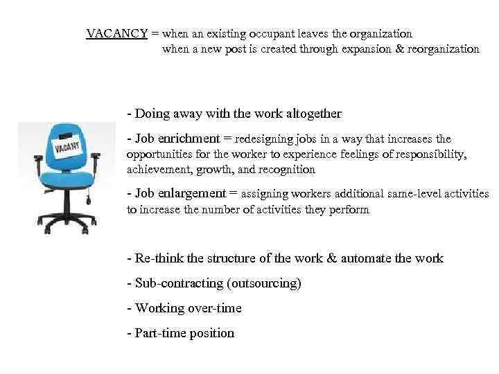 VACANCY = when an existing occupant leaves the organization when a new post is