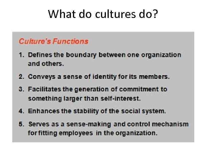 What do cultures do? 