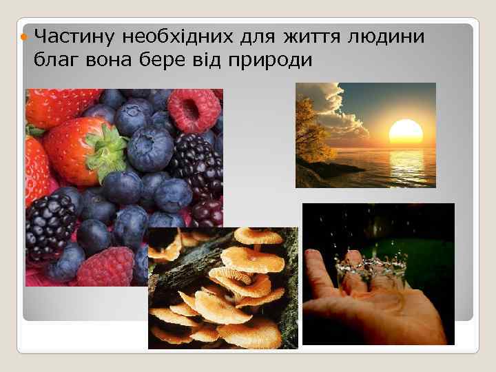  Частину необхідних для життя людини благ вона бере від природи 