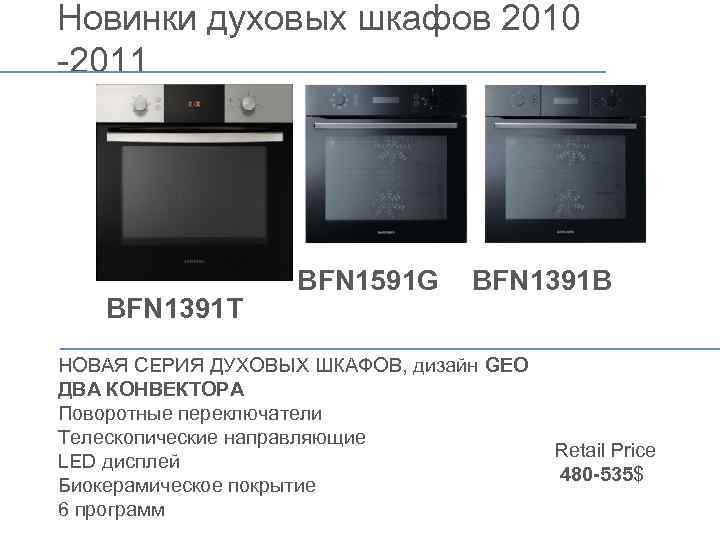 Новинки духовых шкафов 2010 -2011 BFN 1391 T BFN 1591 G BFN 1391 B
