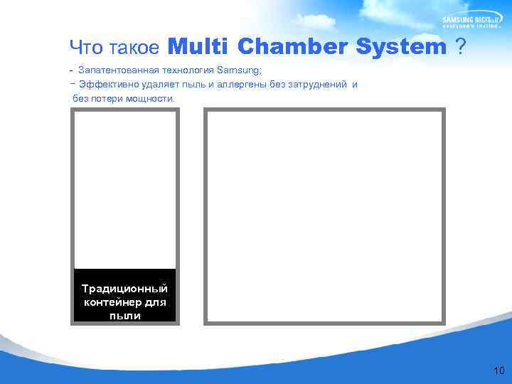 Что такое Multi Chamber System ? - Запатентованная технология Samsung; - Эффективно удаляет пыль