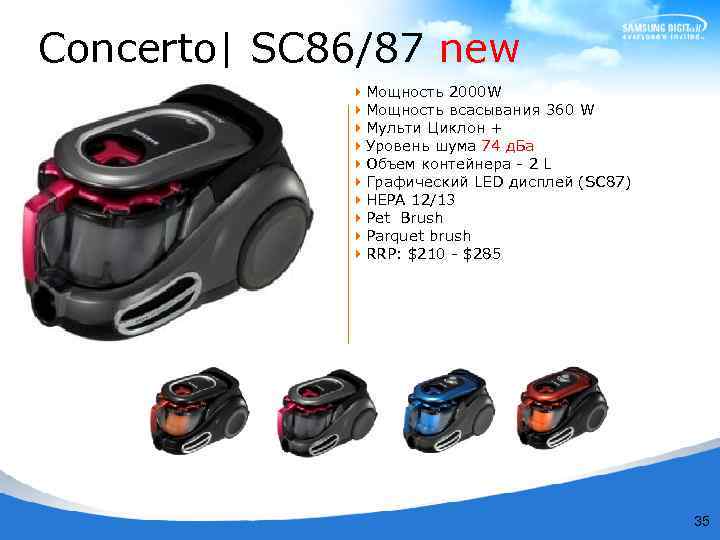 Concerto| SC 86/87 new 4 Мощность 2000 W 4 Мощность всасывания 360 W 4