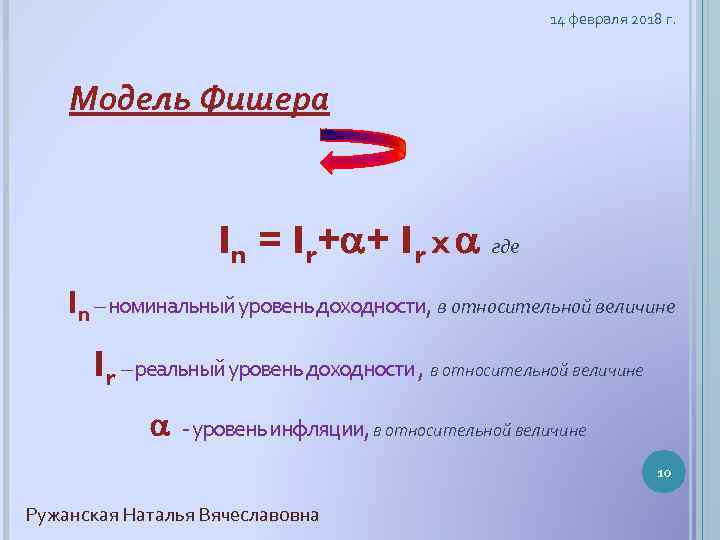 14 февраля 2018 г. Модель Фишера In = Ir+ + Ir X где In