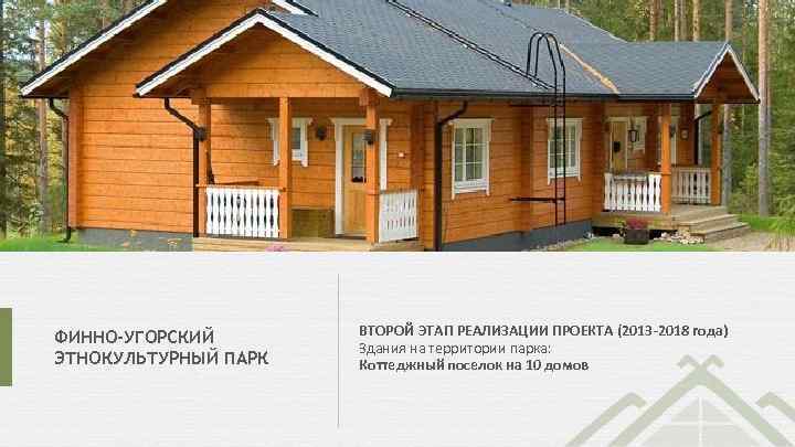 ФИННО-УГОРСКИЙ ЭТНОКУЛЬТУРНЫЙ ПАРК ВТОРОЙ ЭТАП РЕАЛИЗАЦИИ ПРОЕКТА (2013 -2018 года) Здания на территории парка: