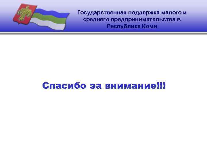 Государственная поддержка малого и среднего предпринимательства в Республике Коми Спасибо за внимание!!! 