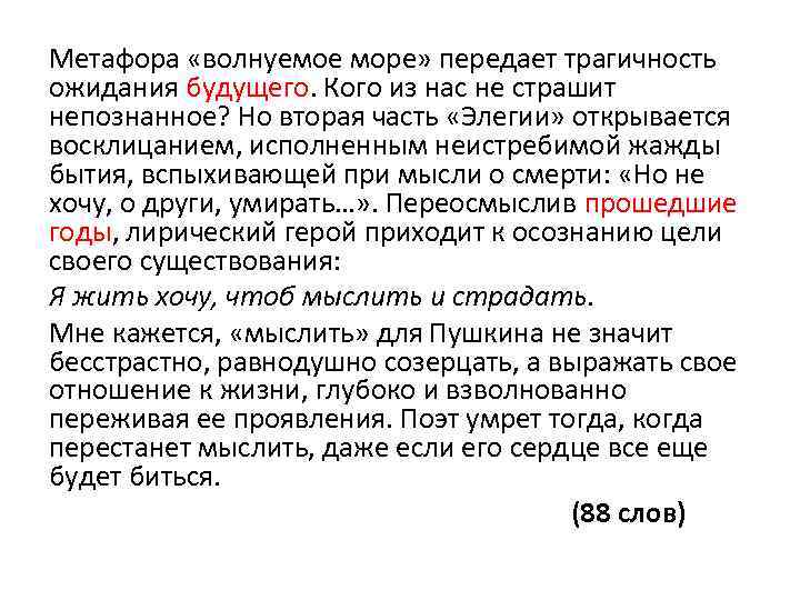 Метафора «волнуемое море» передает трагичность ожидания будущего. Кого из нас не страшит непознанное? Но