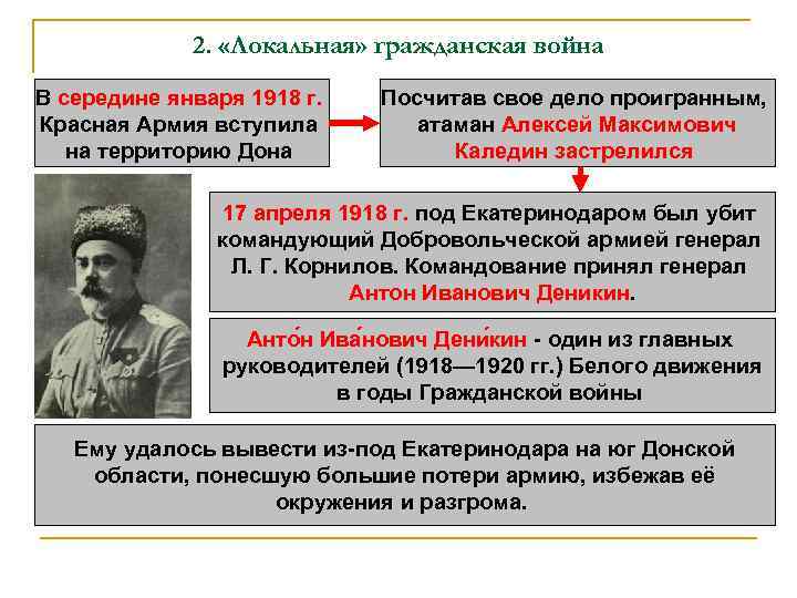 2. «Локальная» гражданская война В середине января 1918 г. Красная Армия вступила на территорию