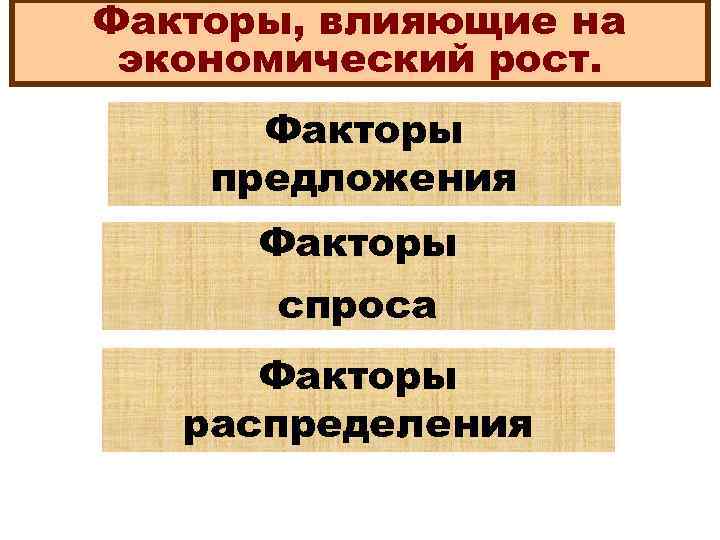 Факторы, влияющие на экономический рост. Факторы предложения Факторы спроса Факторы распределения 