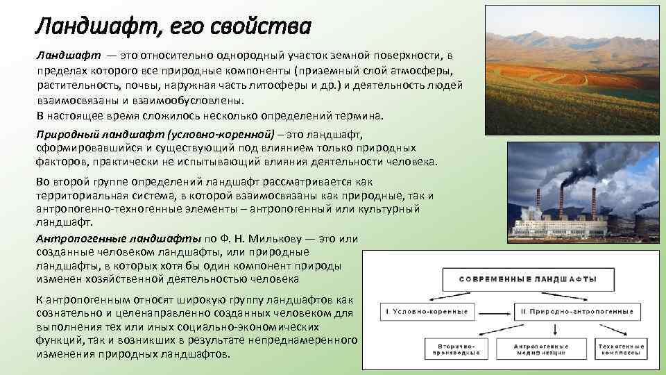 Ландшафт, его свойства Ландшафт — это относительно однородный участок земной поверхности, в пределах которого