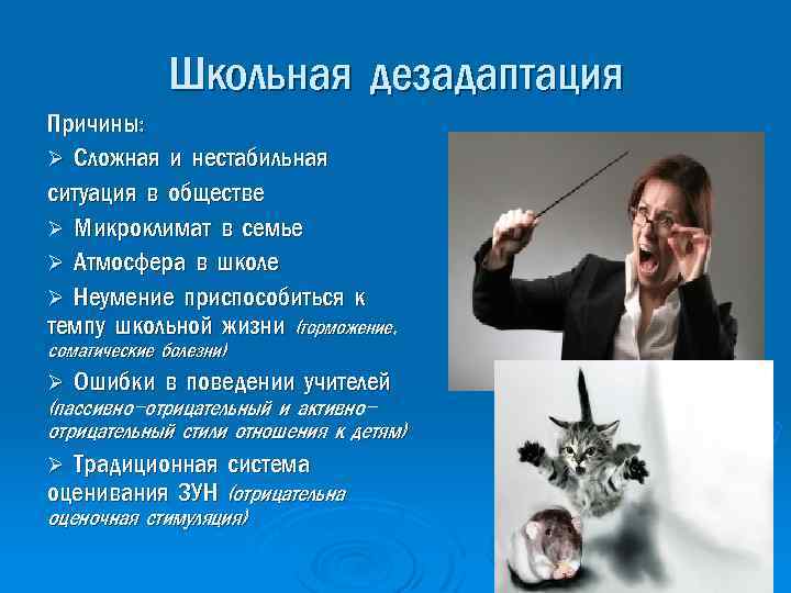 Школьная дезадаптация Причины: Ø Сложная и нестабильная ситуация в обществе Ø Микроклимат в семье
