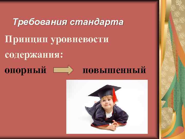 Требования стандарта Принцип уровневости содержания: опорный повышенный 