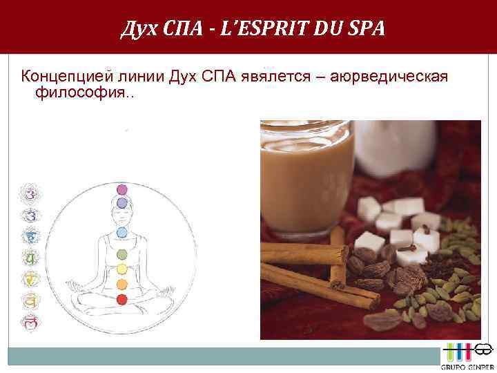 Дух СПА - L’ESPRIT DU SPA Концепцией линии Дух СПА явялется – аюрведическая философия.