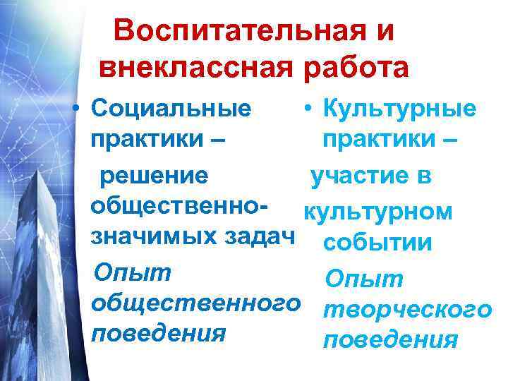 Воспитательная и внеклассная работа • Социальные • Культурные практики – решение участие в общественно-