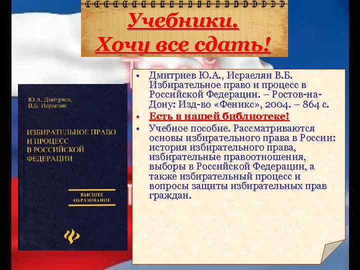 Учебники. Хочу все сдать! • Дмитриев Ю. А. , Исраелян В. Б. Избирательное право