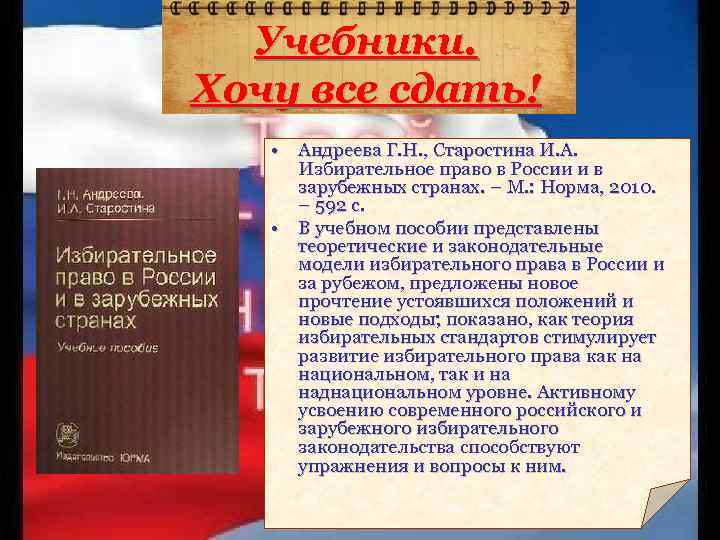 Учебники. Хочу все сдать! • Андреева Г. Н. , Старостина И. А. Избирательное право