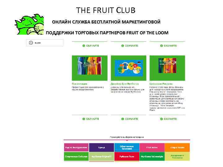 THE FRUIT CLUB ОНЛАЙН СЛУЖБА БЕСПЛАТНОЙ МАРКЕТИНГОВОЙ ПОДДЕРЖКИ ТОРГОВЫХ ПАРТНЕРОВ FRUIT OF THE LOOM