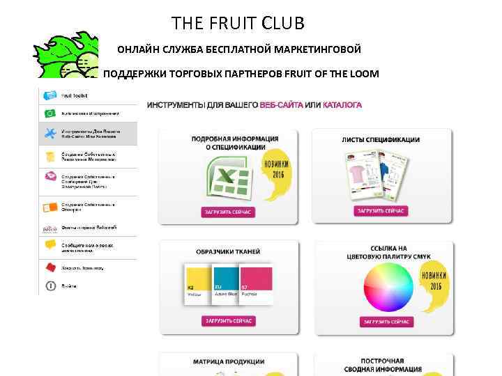 THE FRUIT CLUB ОНЛАЙН СЛУЖБА БЕСПЛАТНОЙ МАРКЕТИНГОВОЙ ПОДДЕРЖКИ ТОРГОВЫХ ПАРТНЕРОВ FRUIT OF THE LOOM