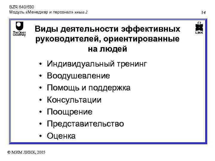 BZR 640/630 Модуль «Менеджер и персонал» книга 2 Виды деятельности эффективных руководителей, ориентированные на