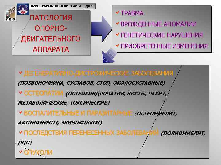 КУРС ТРАВМАТОЛОГИИ И ОРТОПЕДИИ ПАТОЛОГИЯ ОПОРНОДВИГАТЕЛЬНОГО АППАРАТА a. ТРАВМА a. ВРОЖДЕННЫЕ АНОМАЛИИ a. ГЕНЕТИЧЕСКИЕ