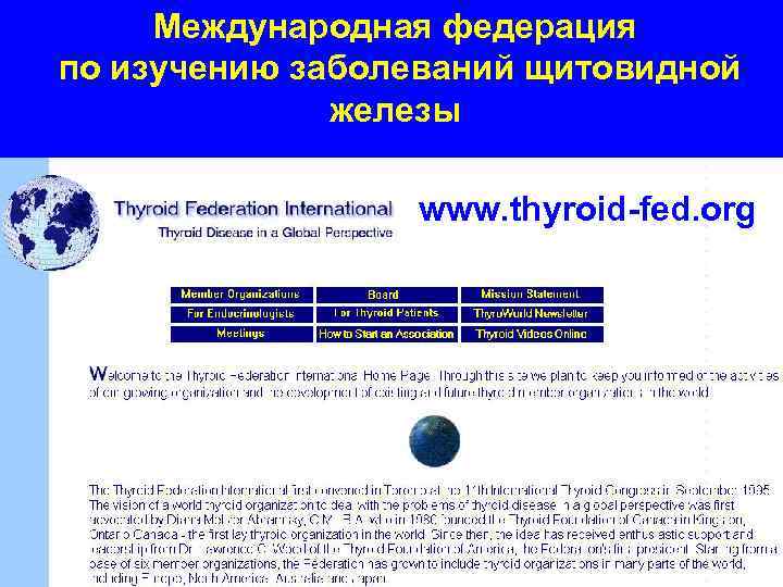 Международная федерация по изучению заболеваний щитовидной железы www. thyroid-fed. org 