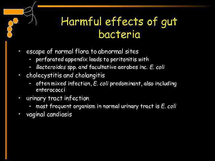 Harmful effects of gut bacteria • escape of normal flora to abnormal sites –