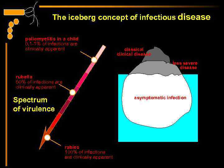 The iceberg concept of infectious disease poliomyelitis in a child 0. 1 -1% of