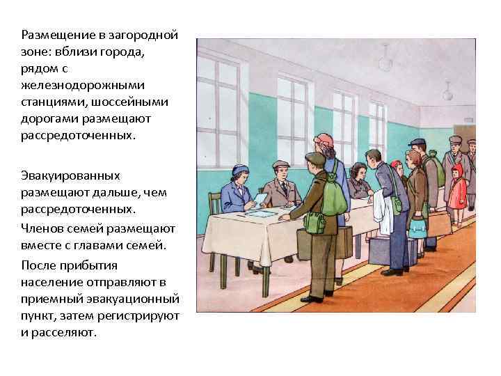 Размещение в загородной зоне: вблизи города, рядом с железнодорожными станциями, шоссейными дорогами размещают рассредоточенных.