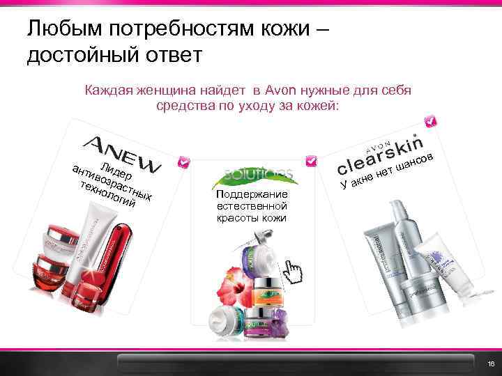 Любым потребностям кожи – достойный ответ Каждая женщина найдет в Avon нужные для себя