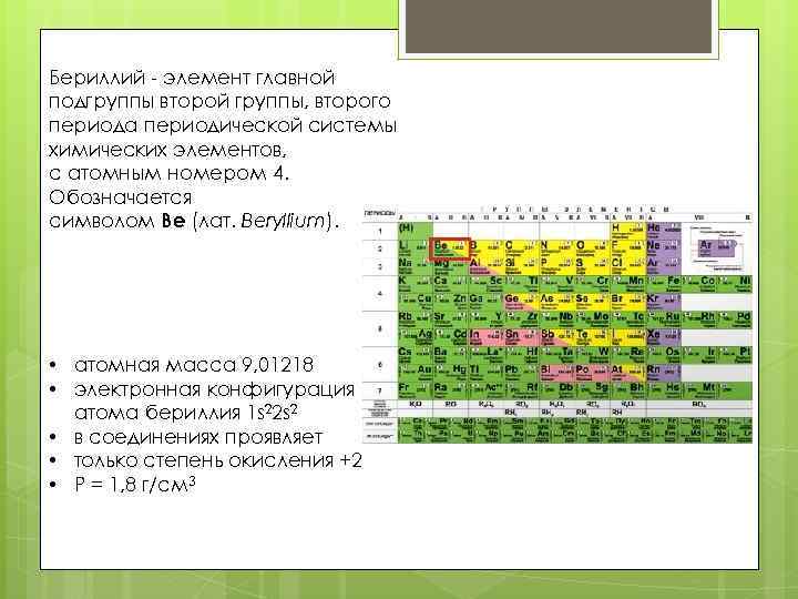 Характеристика бериллия по плану 8 класс химия