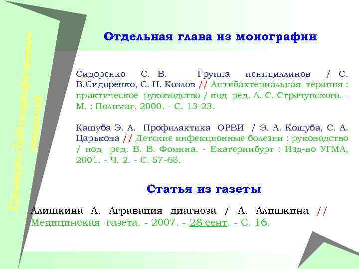 Примеры би блиографич еских описаний Отдельная глава из монографии Сидоренко С. В. Группа пенициллинов