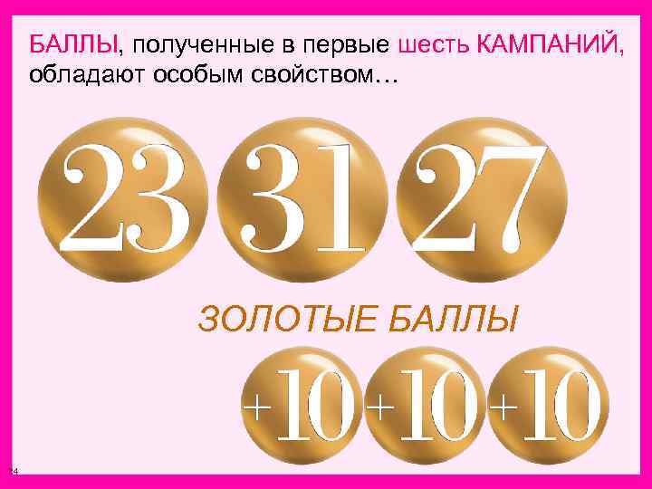 БАЛЛЫ, полученные в первые шесть КАМПАНИЙ, обладают особым свойством… ЗОЛОТЫЕ БАЛЛЫ 24 