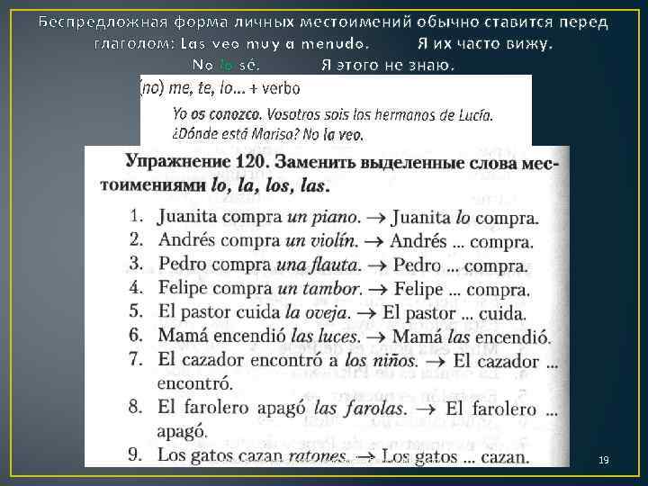 Беспредложная форма личных местоимений обычно ставится перед глаголом: Las veo muy a menudo. Я