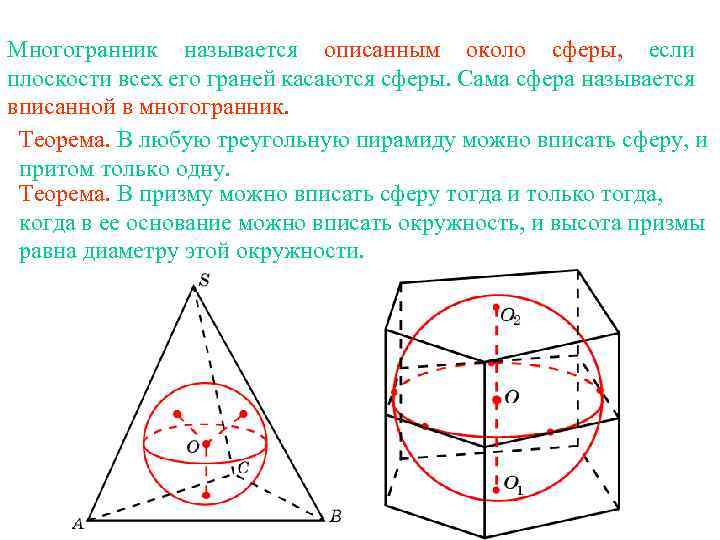 Многогранник называется описанным около сферы, если плоскости всех его граней касаются сферы. Сама сфера