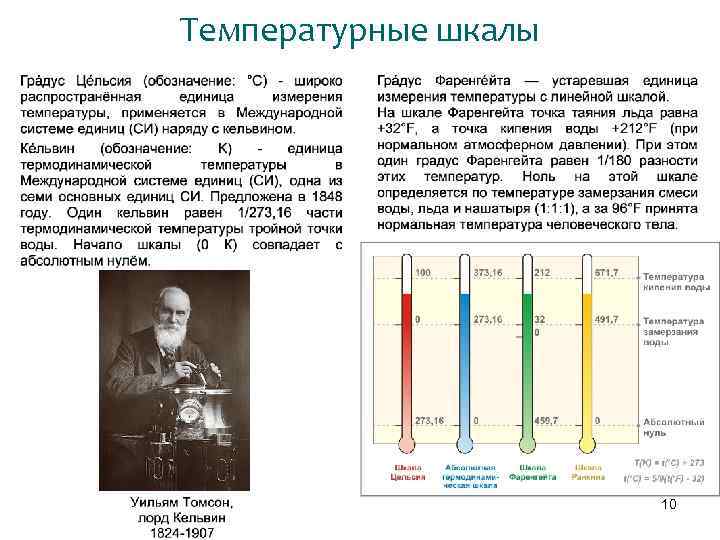 Температурные шкалы 10 