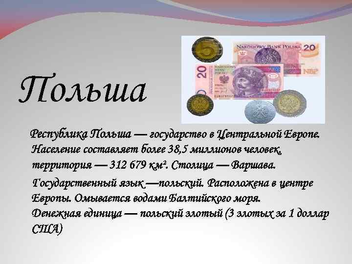 Польша Республика Польша — государство в Центральной Европе. Население составляет более 38, 5 миллионов