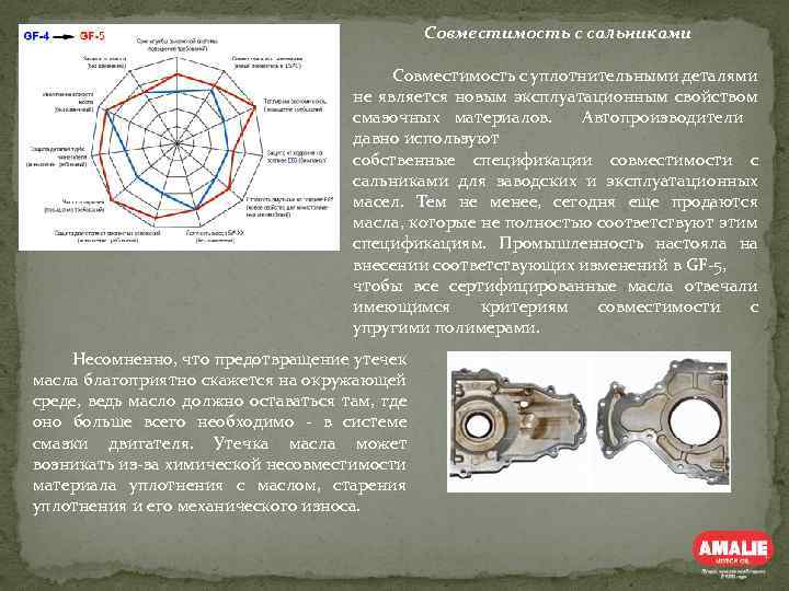 Совместимость с сальниками Совместимость с уплотнительными деталями не является новым эксплуатационным свойством смазочных материалов.