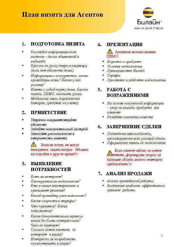 План визита для Агентов 1. ПОДГОТОВКА ВИЗИТА § Расклейка информационных листков – доска объявлений