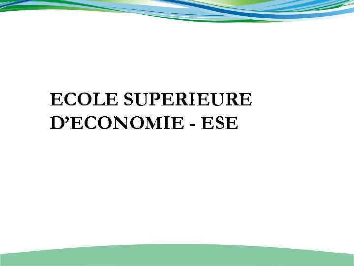 ECOLE SUPERIEURE D’ECONOMIE - ESE 