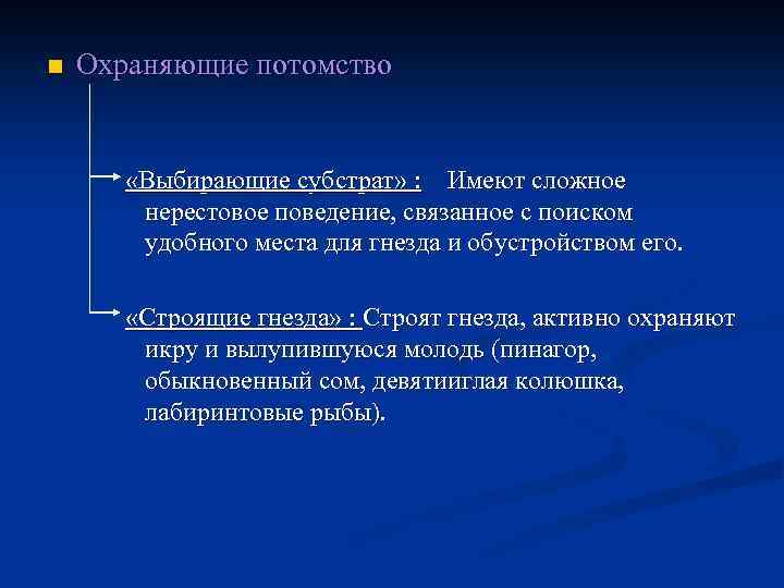 n Охраняющие потомство «Выбирающие субстрат» : Имеют сложное нерестовое поведение, связанное с поиском удобного