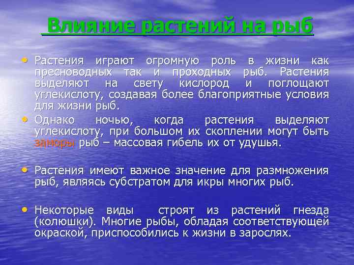 Влияние растений на рыб • Растения играют огромную роль в жизни как • пресноводных