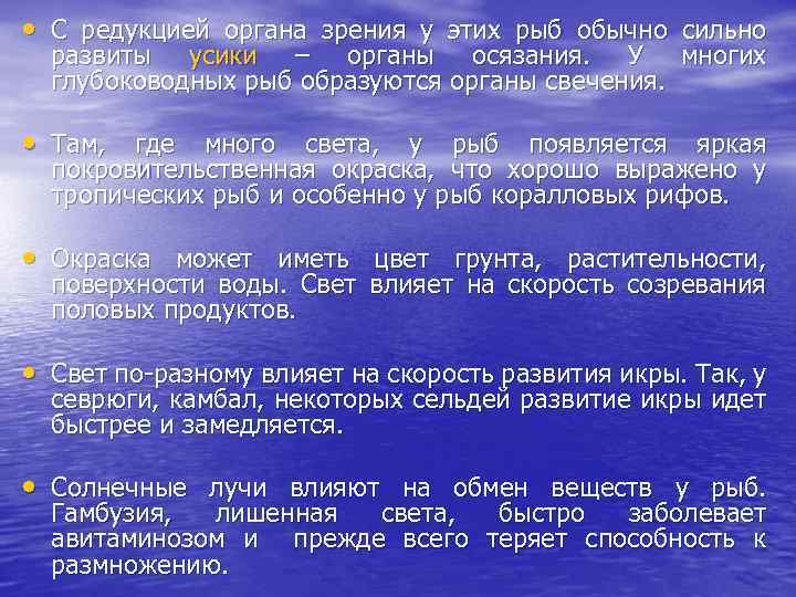  • С редукцией органа зрения у этих рыб обычно сильно развиты усики –