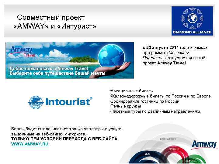 Совместный проект «AMWAY» и «Интурист» с 22 августа 2011 года в рамках программы «Магазины