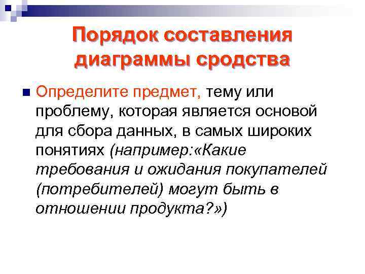 Порядок составления диаграммы сродства n Определите предмет, тему или проблему, которая является основой для