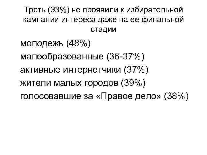 Треть (33%) не проявили к избирательной кампании интереса даже на ее финальной стадии молодежь