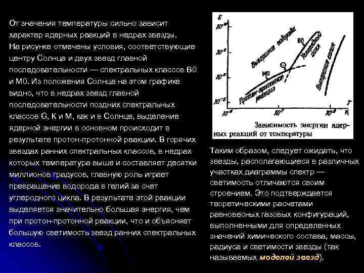 От значения температуры сильно зависит характер ядерных реакций в недрах звезды. На рисунке отмечены