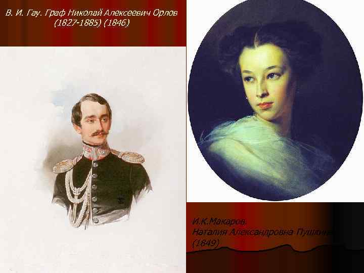 В. И. Гау. Граф Николай Алексеевич Орлов (1827 -1885) (1846) И. К. Макаров. Наталия